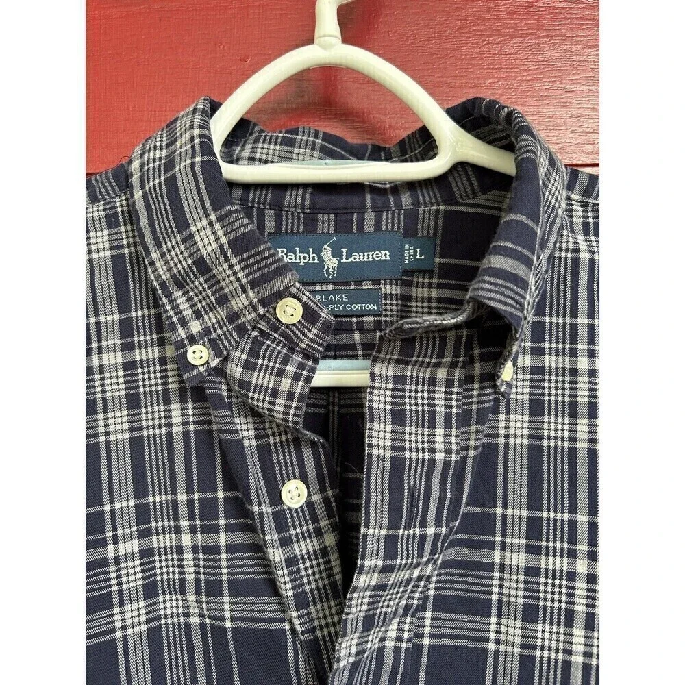 Polo Ralph Lauren L Blake Pony Button Down Shirt Navy Blue Plaid Long Sleeve